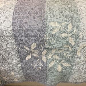 Vtg Martha Stewart Quilt 90s blue striped w/ embroidered floral leaves